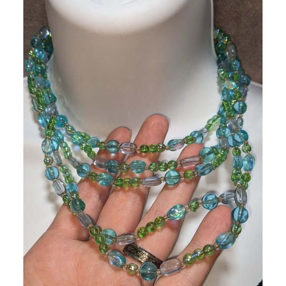 Givenchy Blue Green Glass Mermaid Necklace - Picture 3 of 6